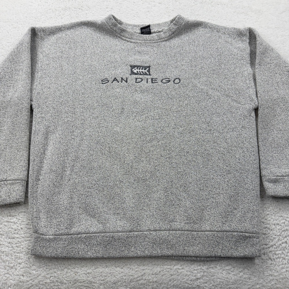 VTG Mens‎ San Diego Fishbone Graphic Sweatshirt Pullover Size L Grey Sportswear